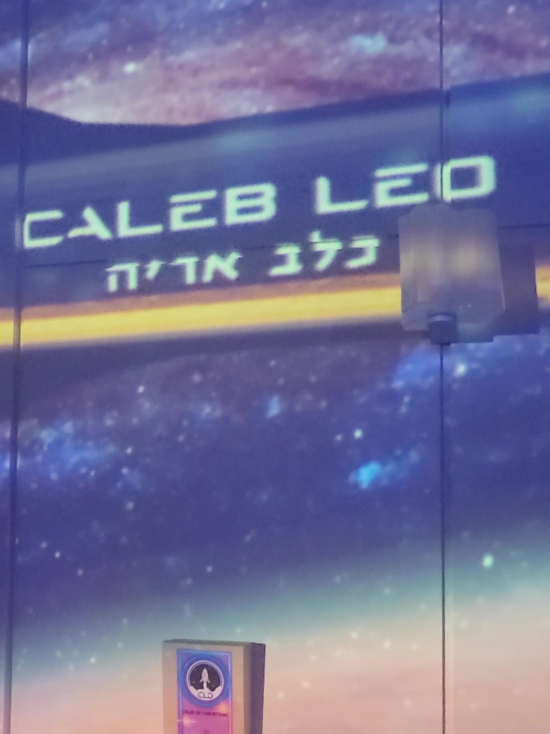 The spaceship with the boy's name on its hull, projected across the ballroom wall, the galaxy above it