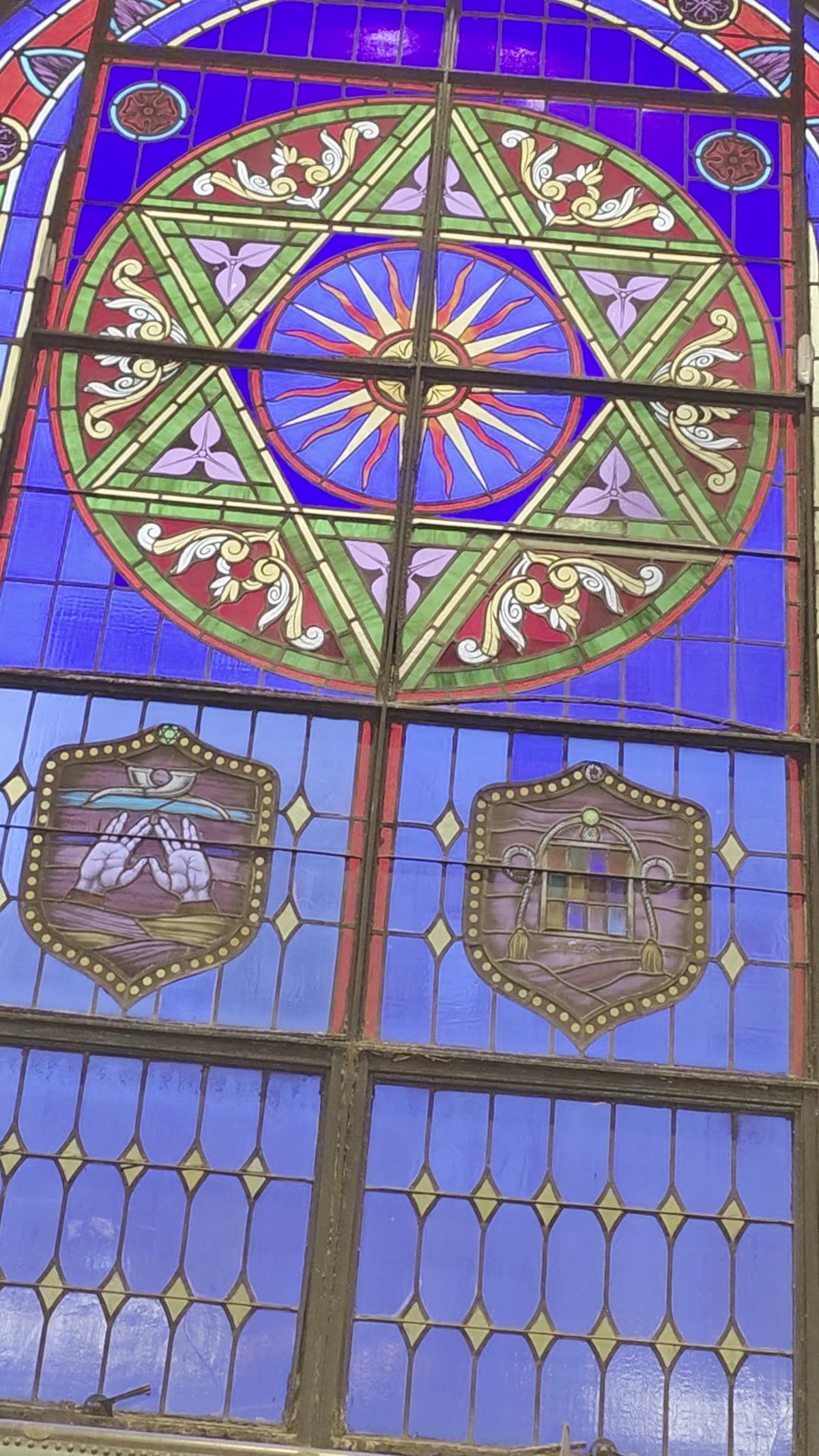 Stained glass projected on a wall